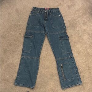 Blue Cargo Jeans with Zipper Detail
